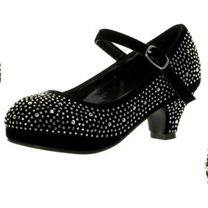 Girls Black Rihnestone Heels